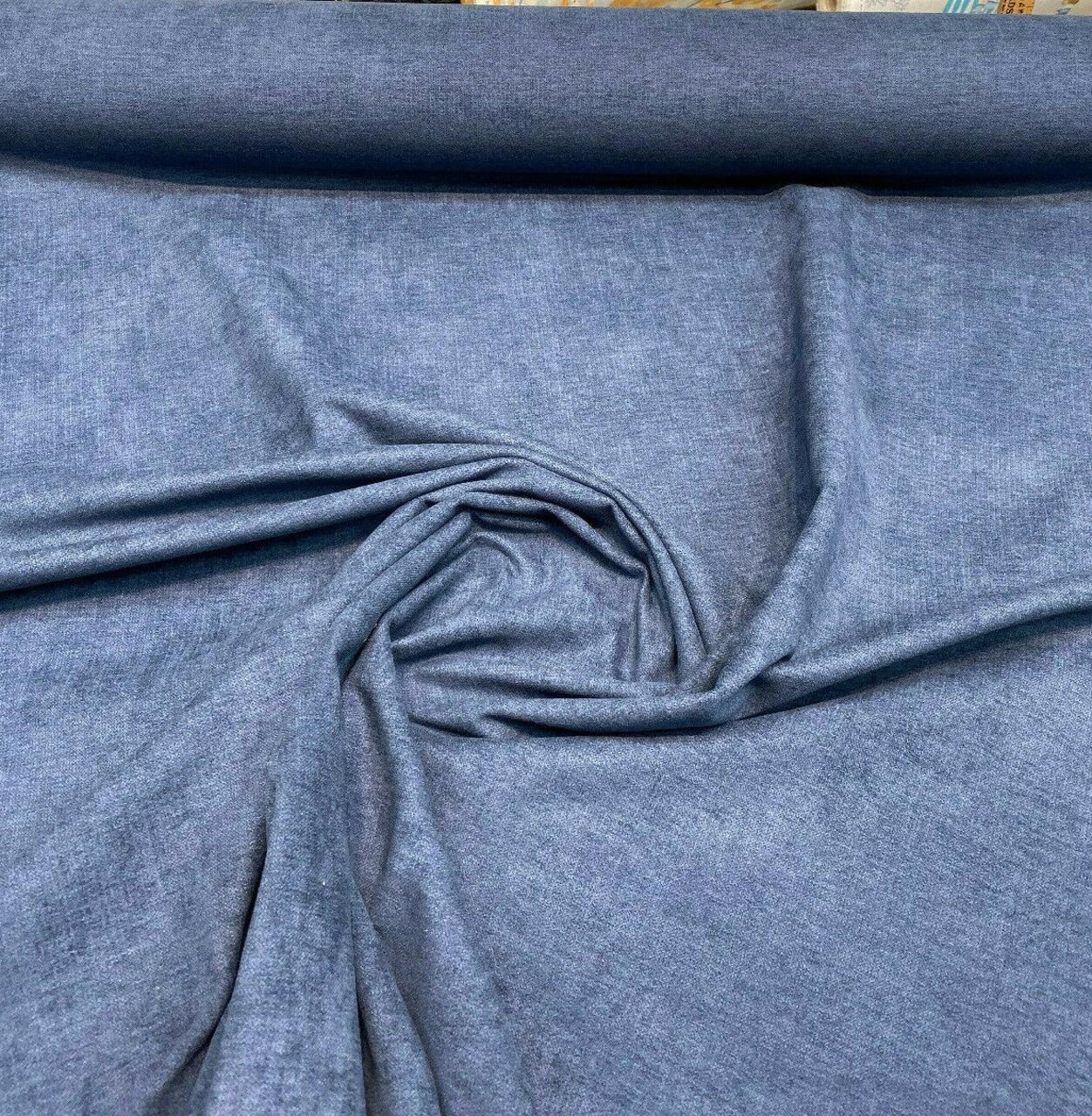 1 Yard Indigo Blue Performance Chenille Upholstery Fabric Stain Resistant 100% Polyester 54 Inch Width